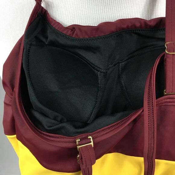 NWT Maroon yellow black one piece swimsuit size 6 adjustable removable straps - Picture 2 of 9